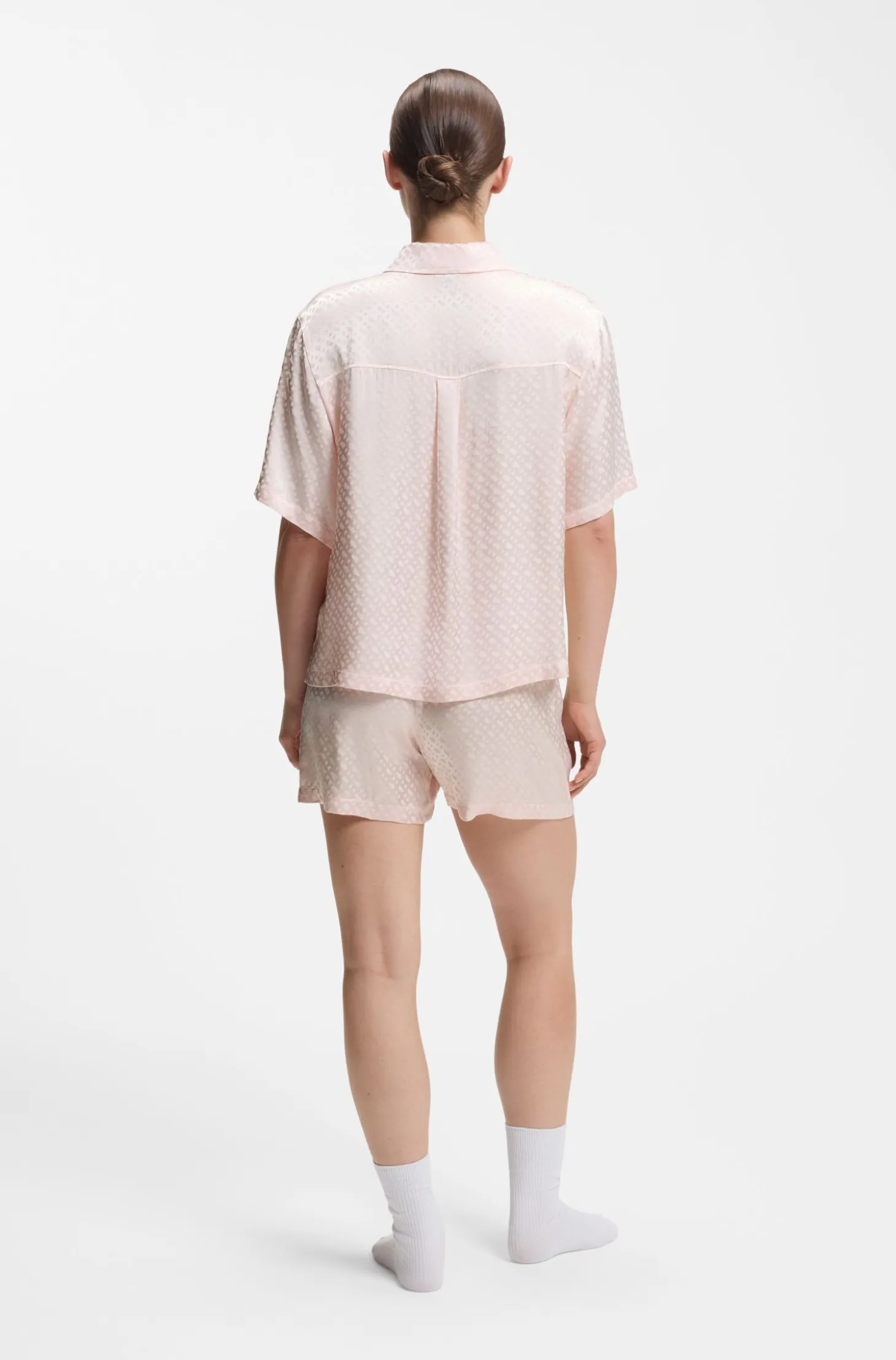 Pyjama shorts in satin with monogram jacquard