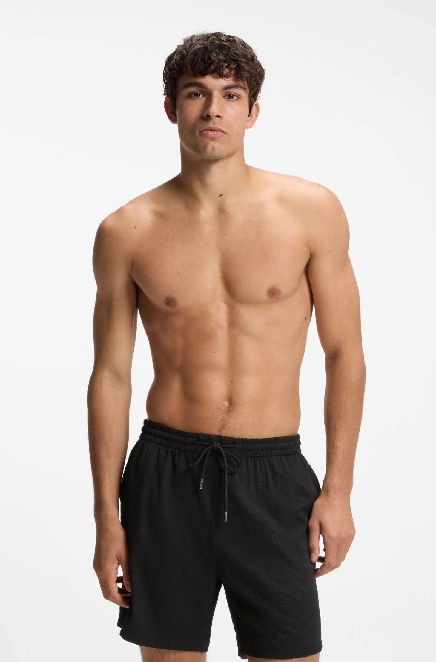Quick-dry swim shorts in stretch seersucker