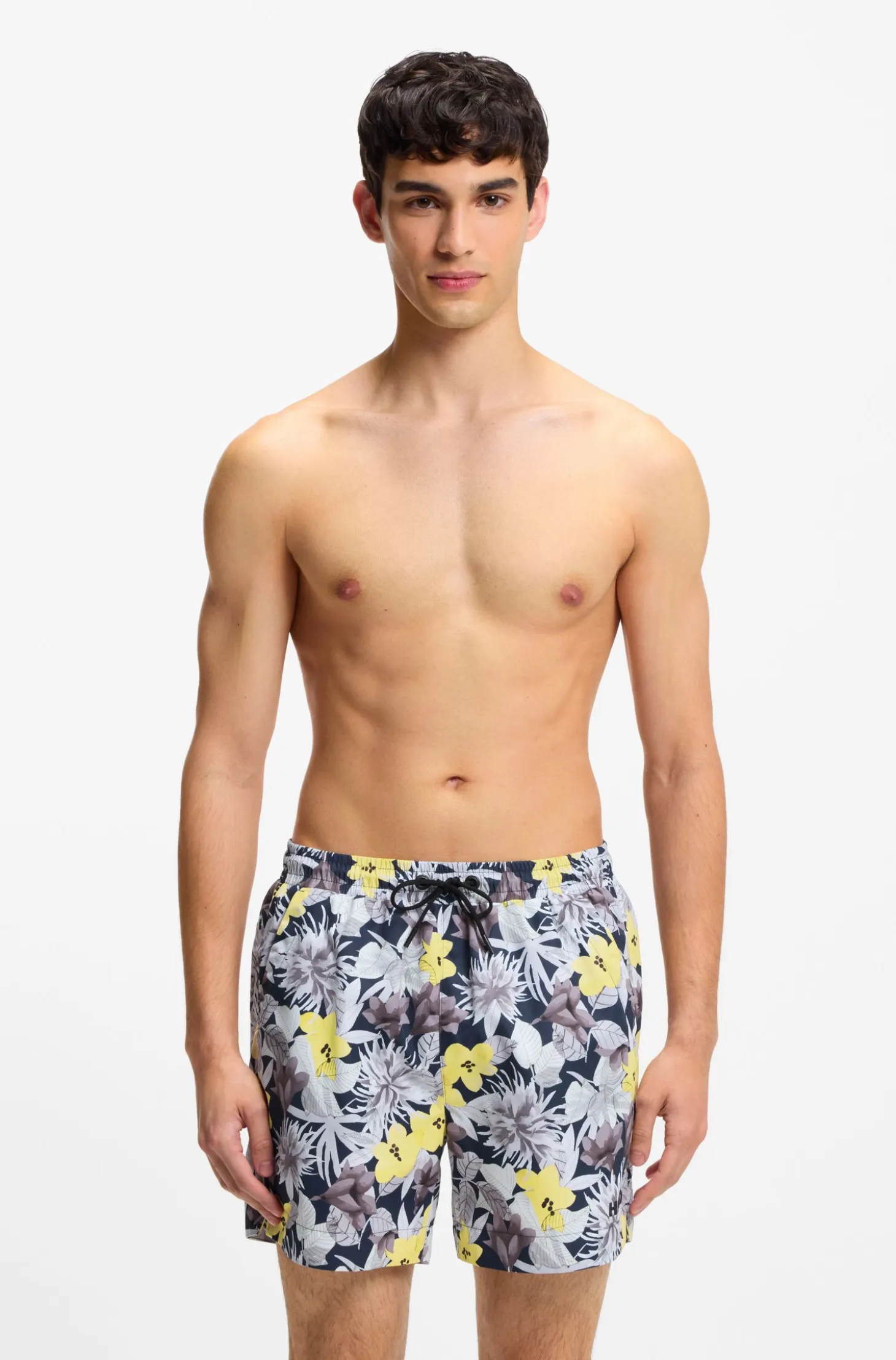 Quick-dry swim shorts with all-over print