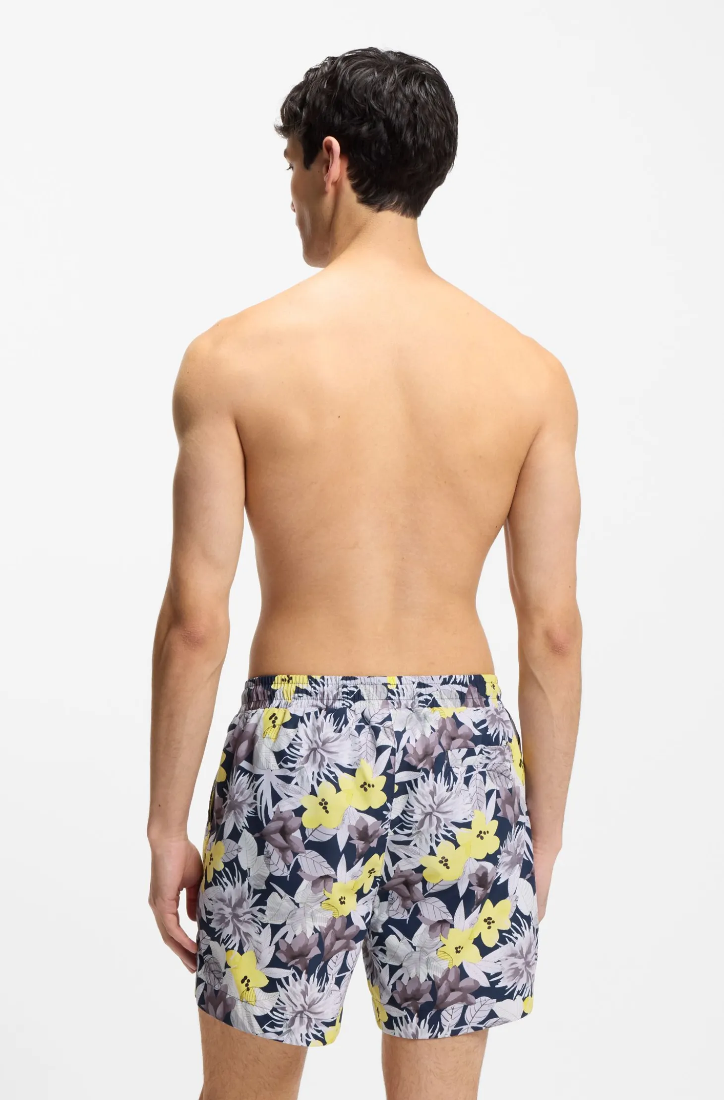 Quick-dry swim shorts with all-over print