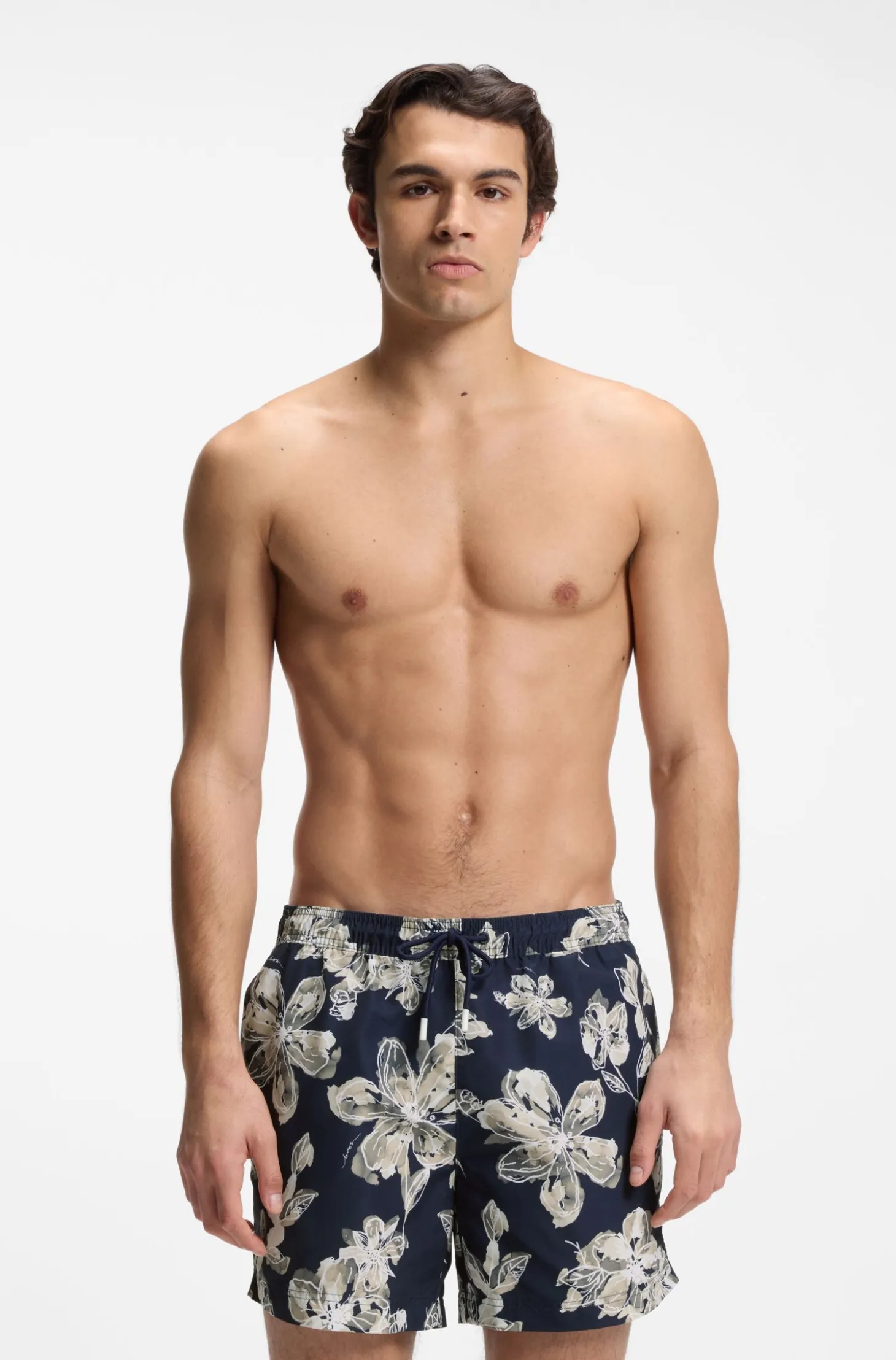 Quick-dry swim shorts with all-over print
