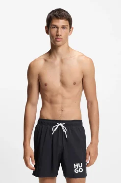 Quick-dry swim shorts with printed stacked logo