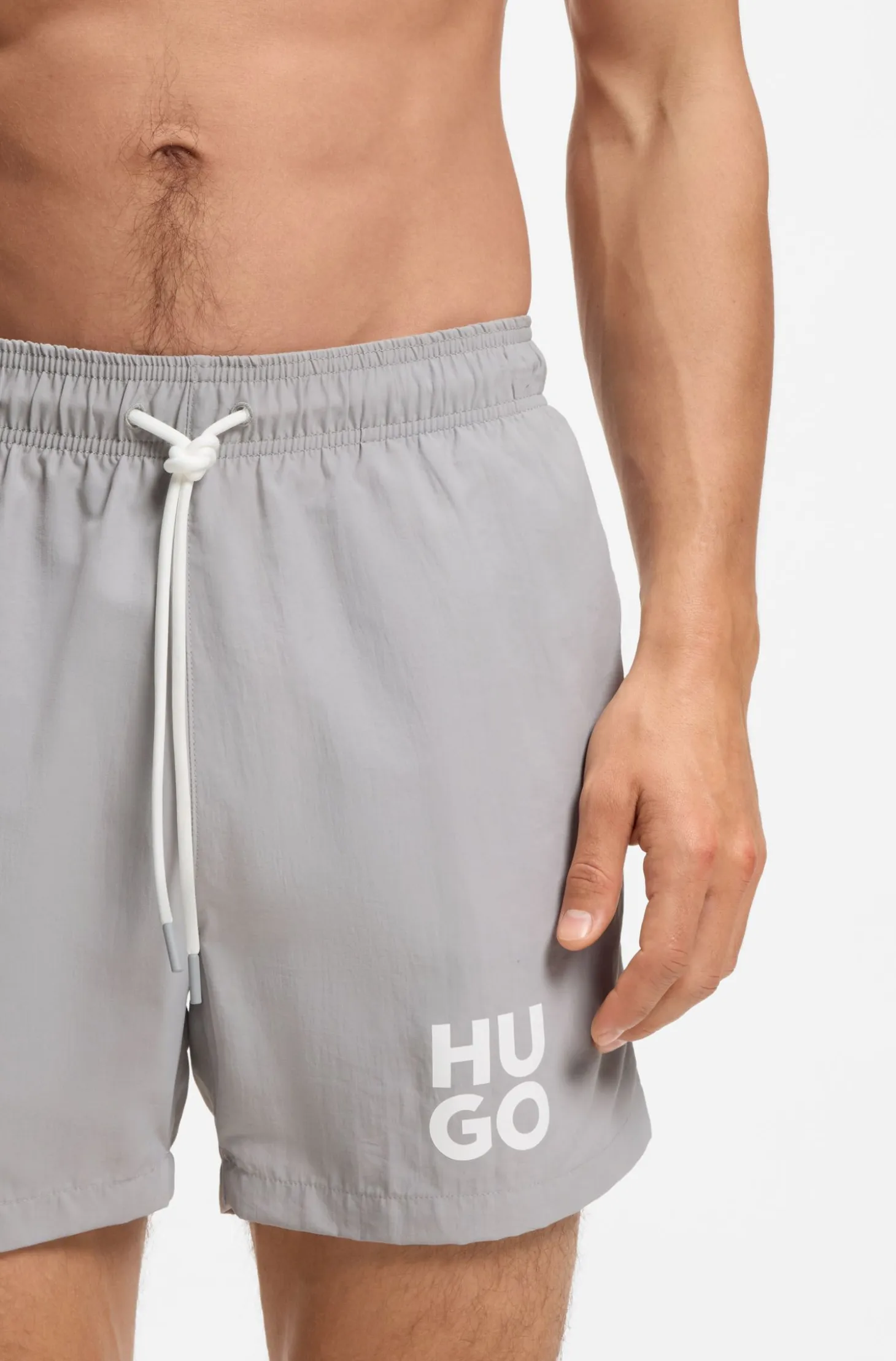 Quick-dry swim shorts with printed stacked logo