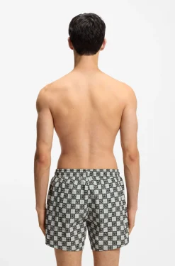 Quick-dry swim shorts with stacked-logo check print