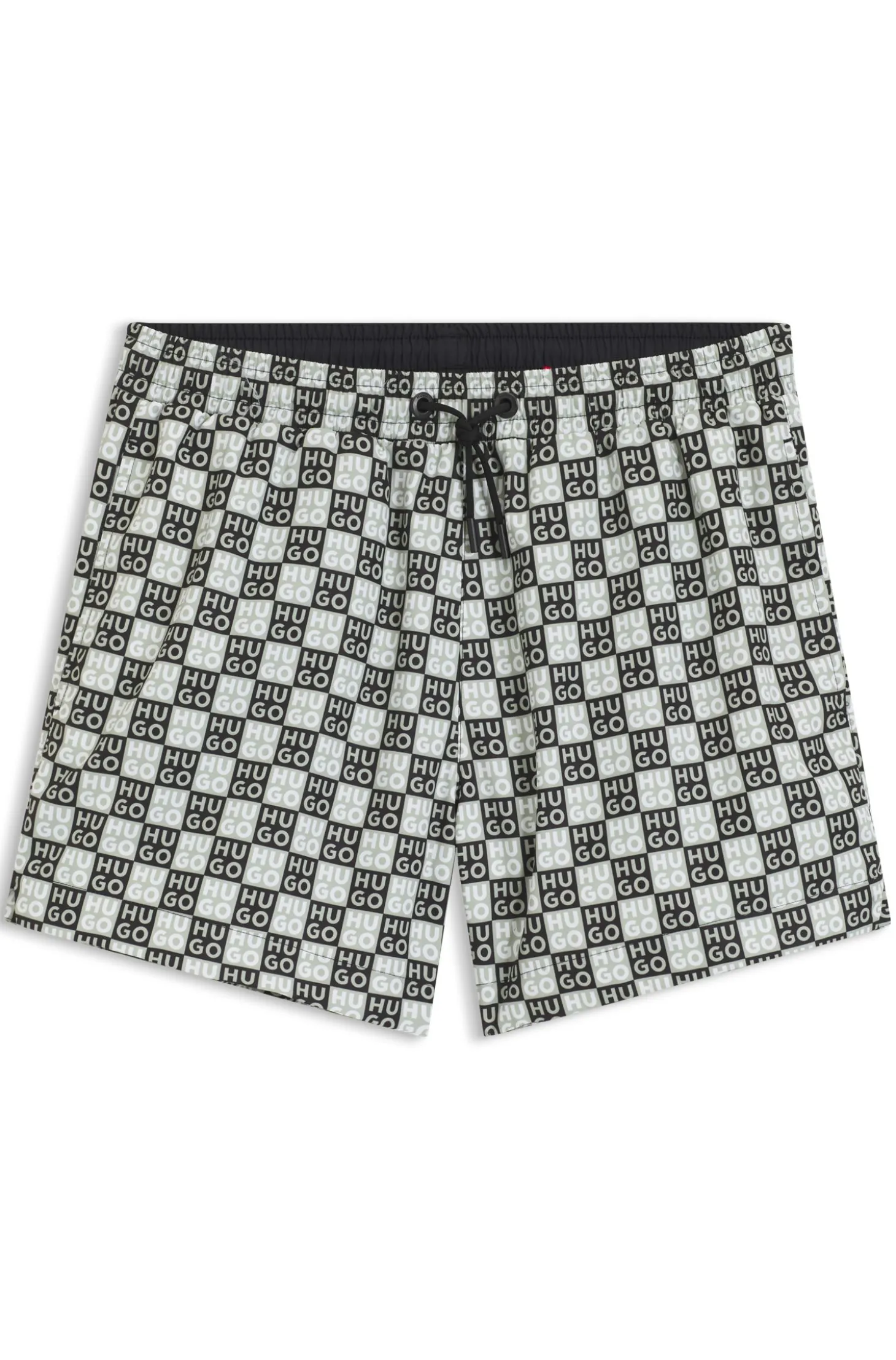 Quick-dry swim shorts with stacked-logo check print