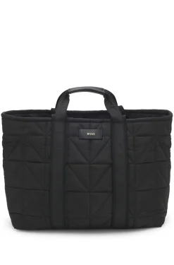 Quilted tote bag with logo patch