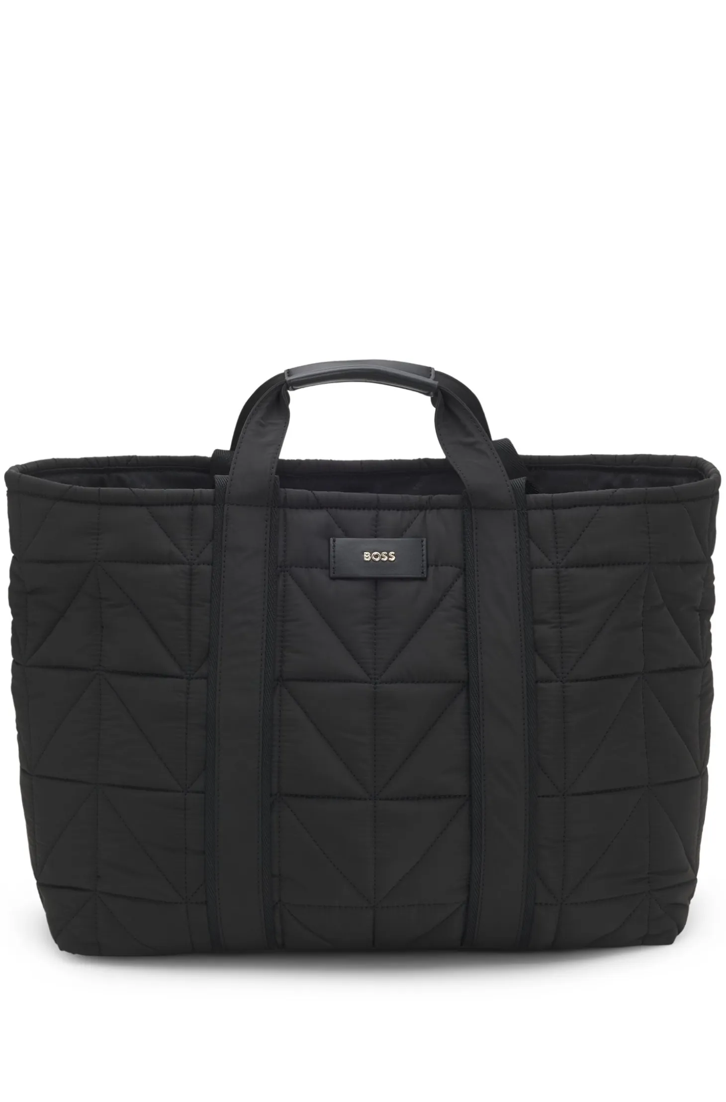Quilted tote bag with logo patch