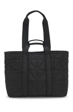 Quilted tote bag with logo patch
