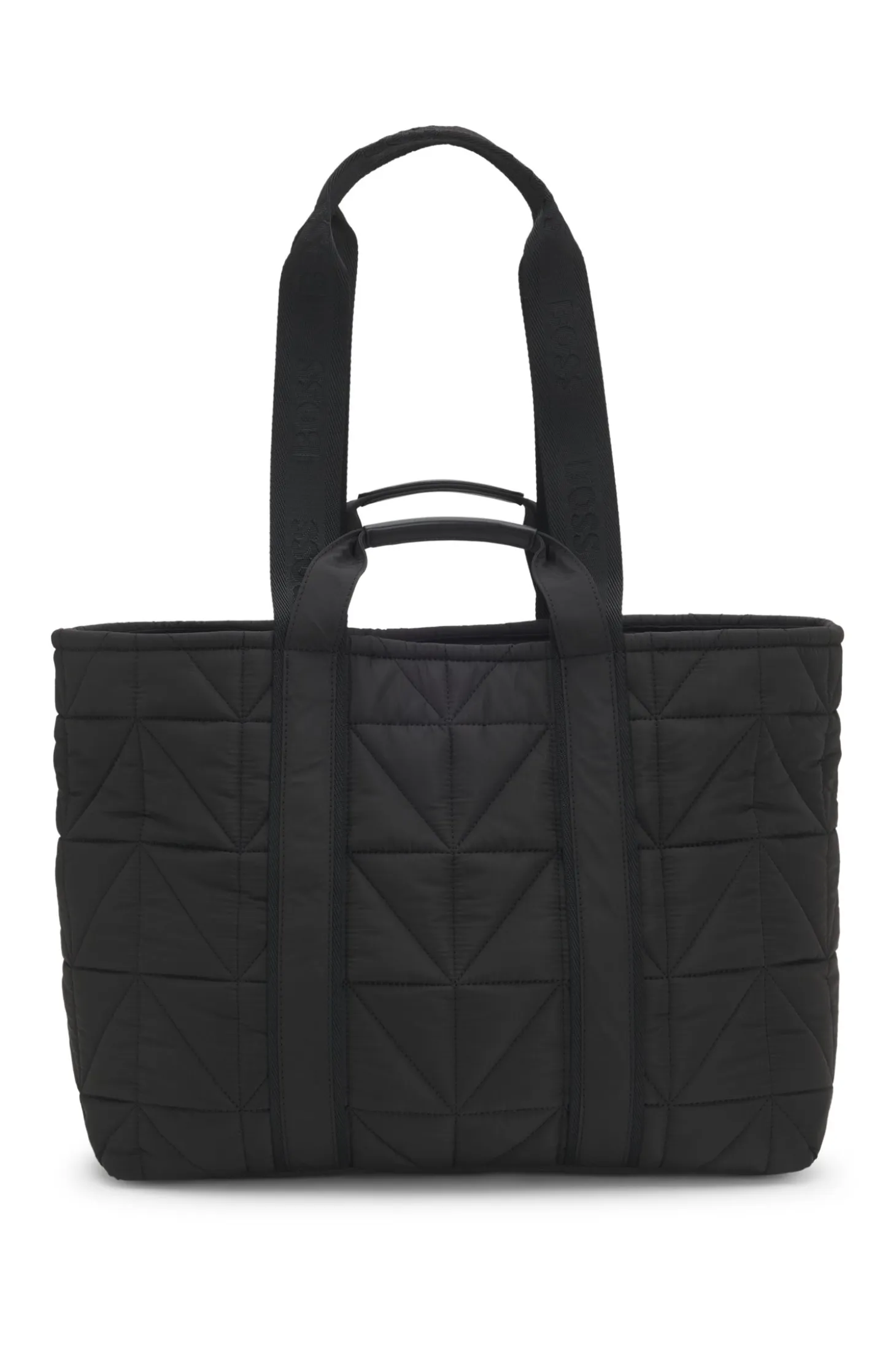 Quilted tote bag with logo patch
