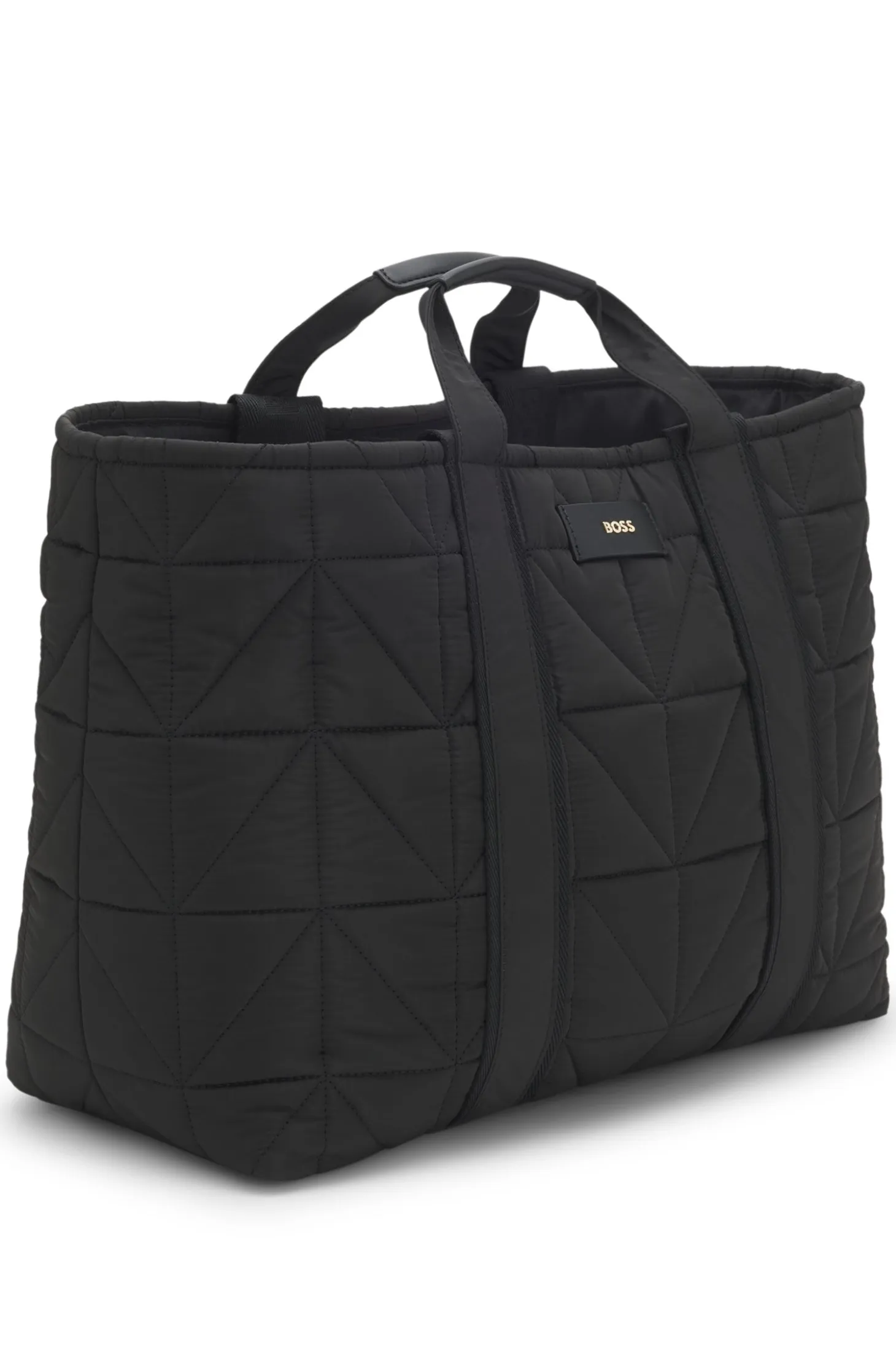 Quilted tote bag with logo patch