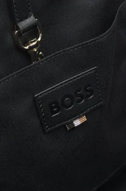 Quilted tote bag with logo patch