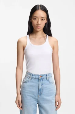 Racer-back tank top in stretch cotton