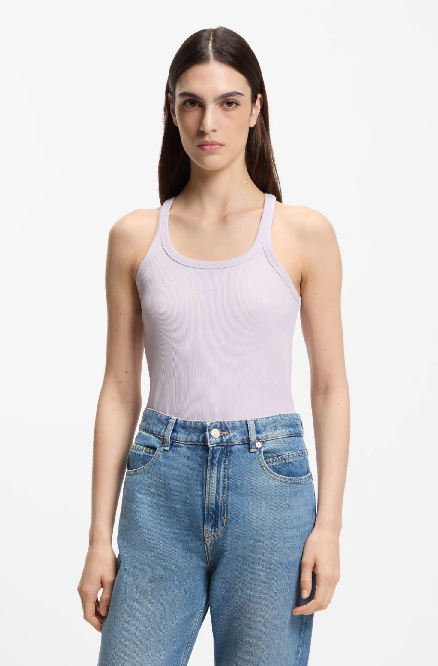 Racer-back tank top in stretch cotton