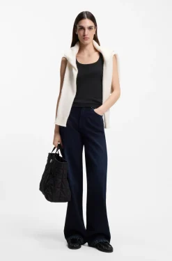 Racer-back tank top in stretch cotton