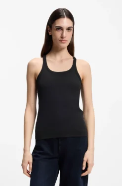 Racer-back tank top in stretch cotton