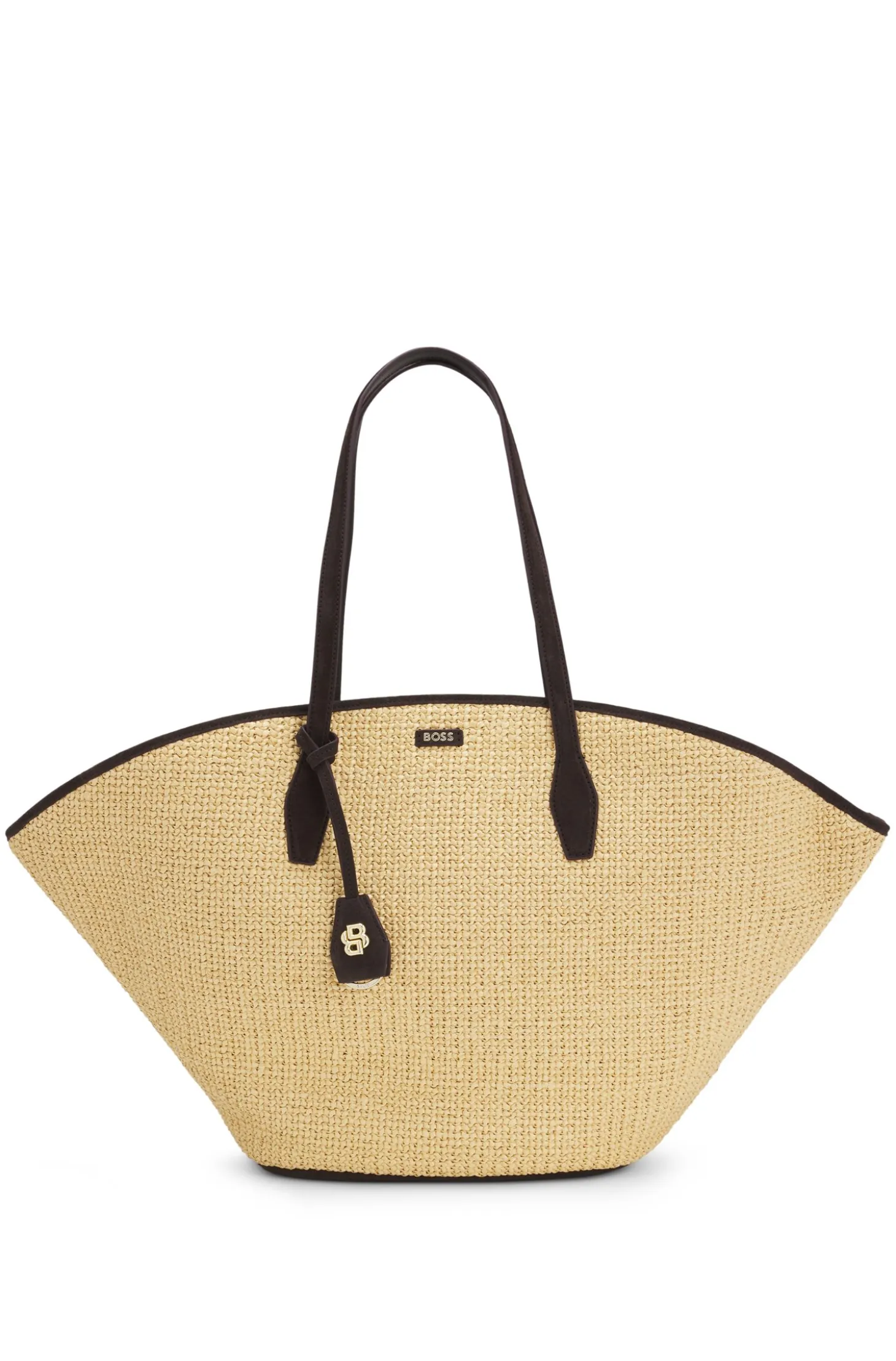 Raffia tote bag with leather trims