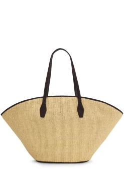 Raffia tote bag with leather trims