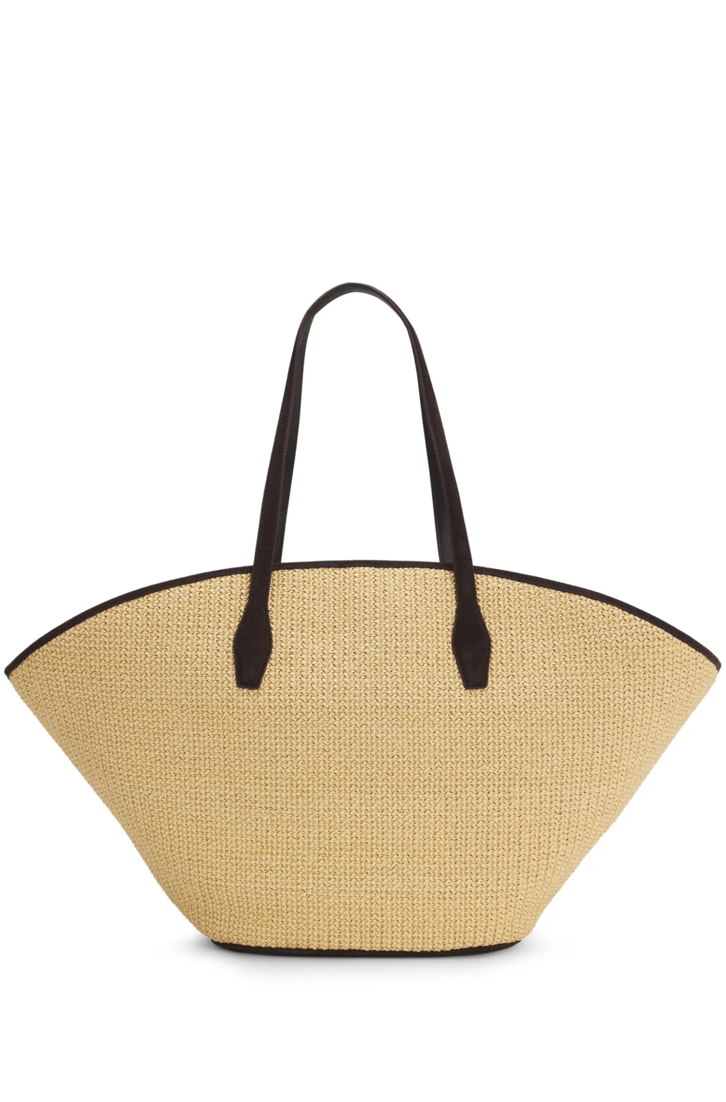 Raffia tote bag with leather trims