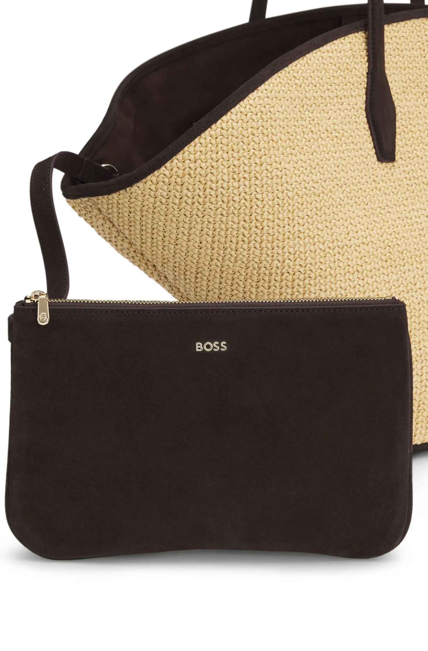 Raffia tote bag with leather trims