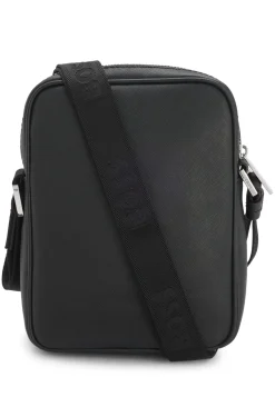 Recycled-leather reporter bag with adjustable logo strap