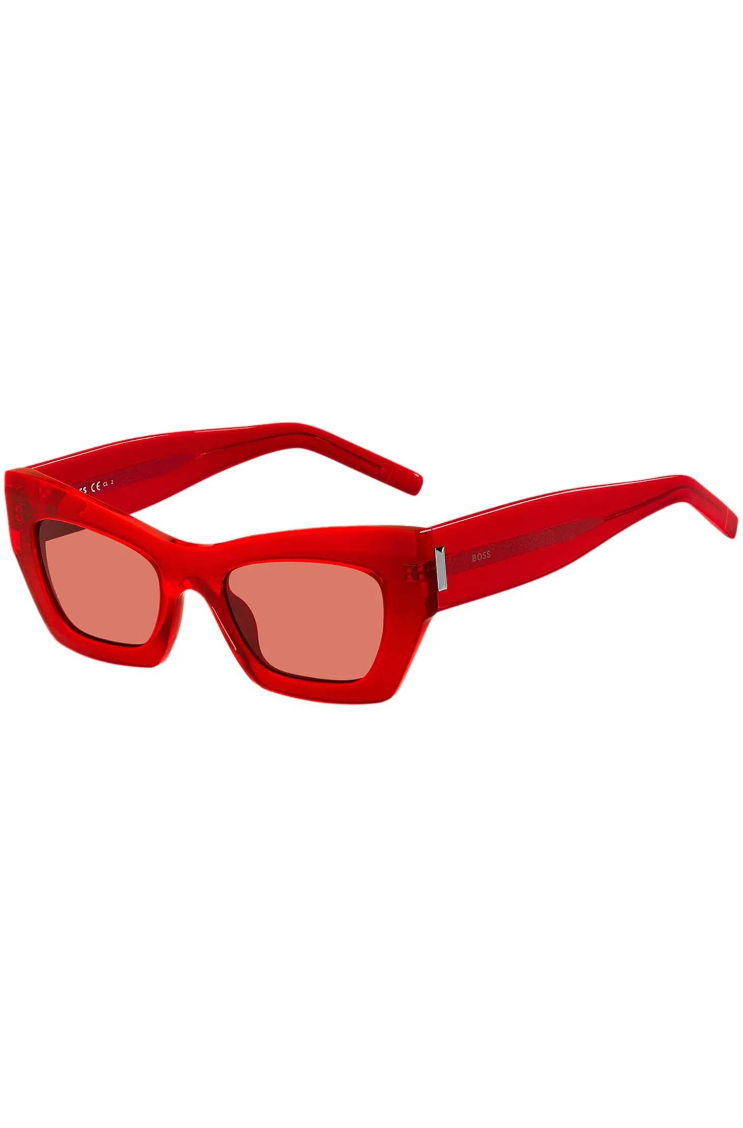 Red-acetate sunglasses with signature hardware