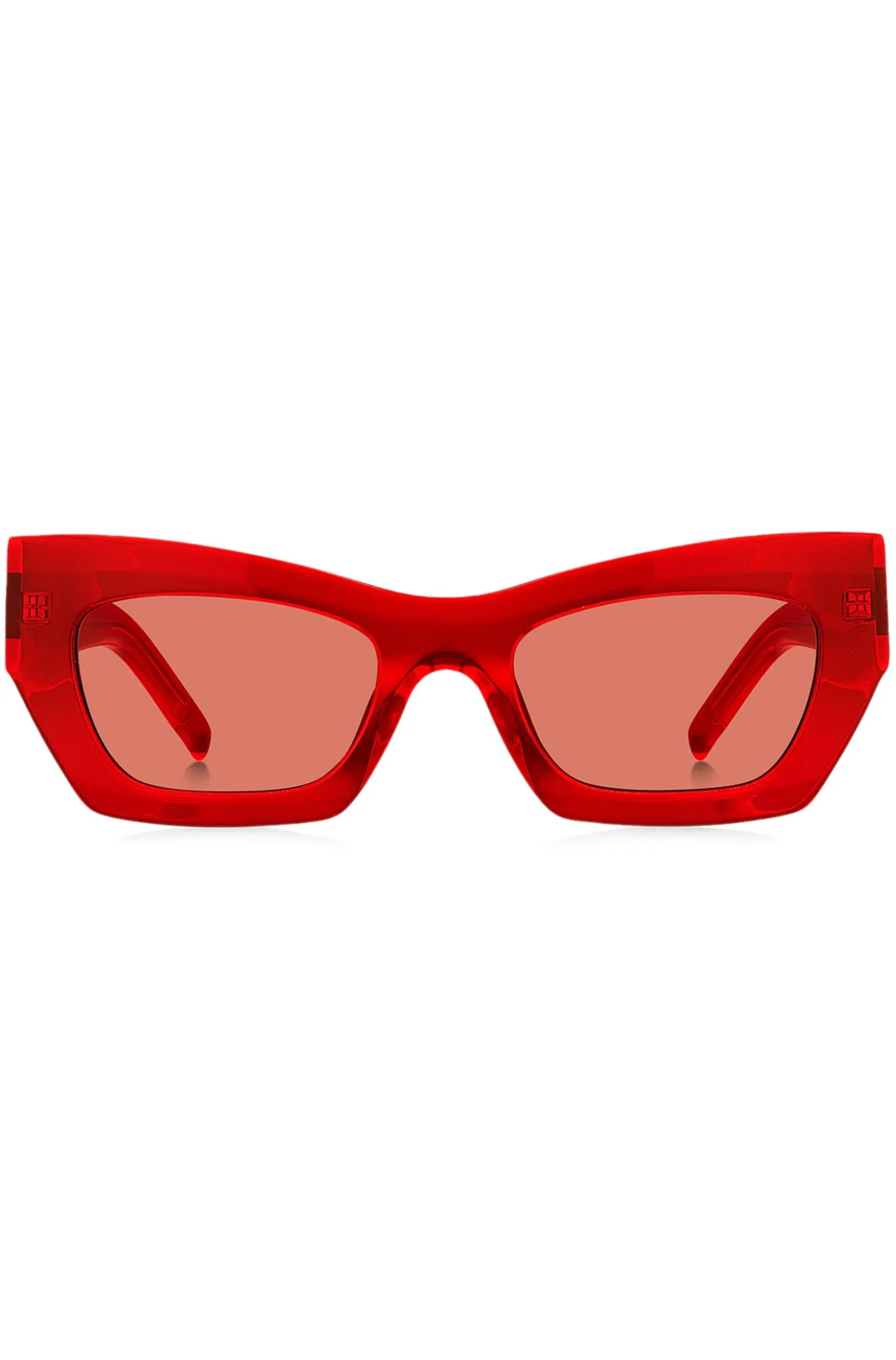 Red-acetate sunglasses with signature hardware
