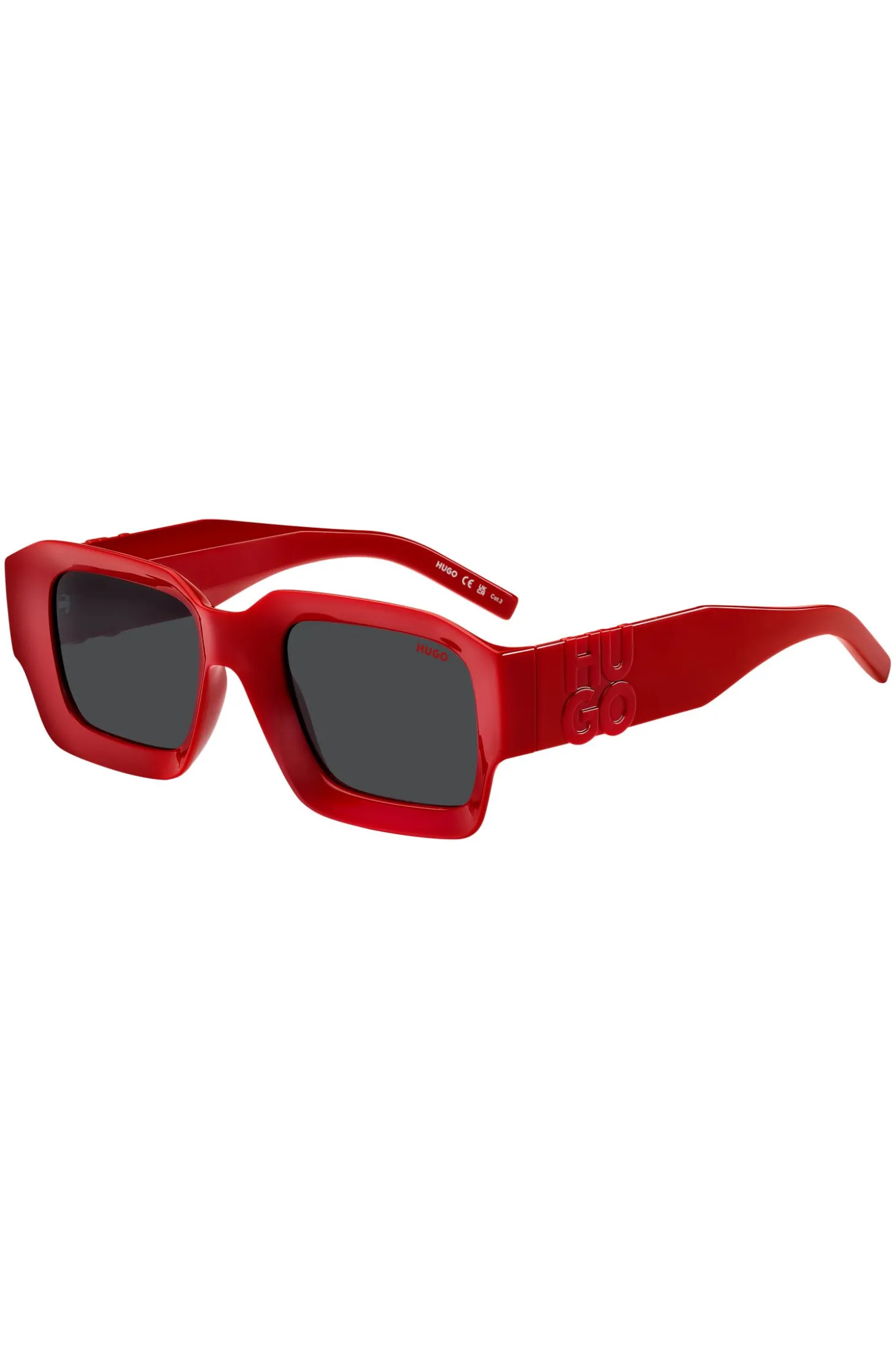 Red sunglasses with stacked-logo temples