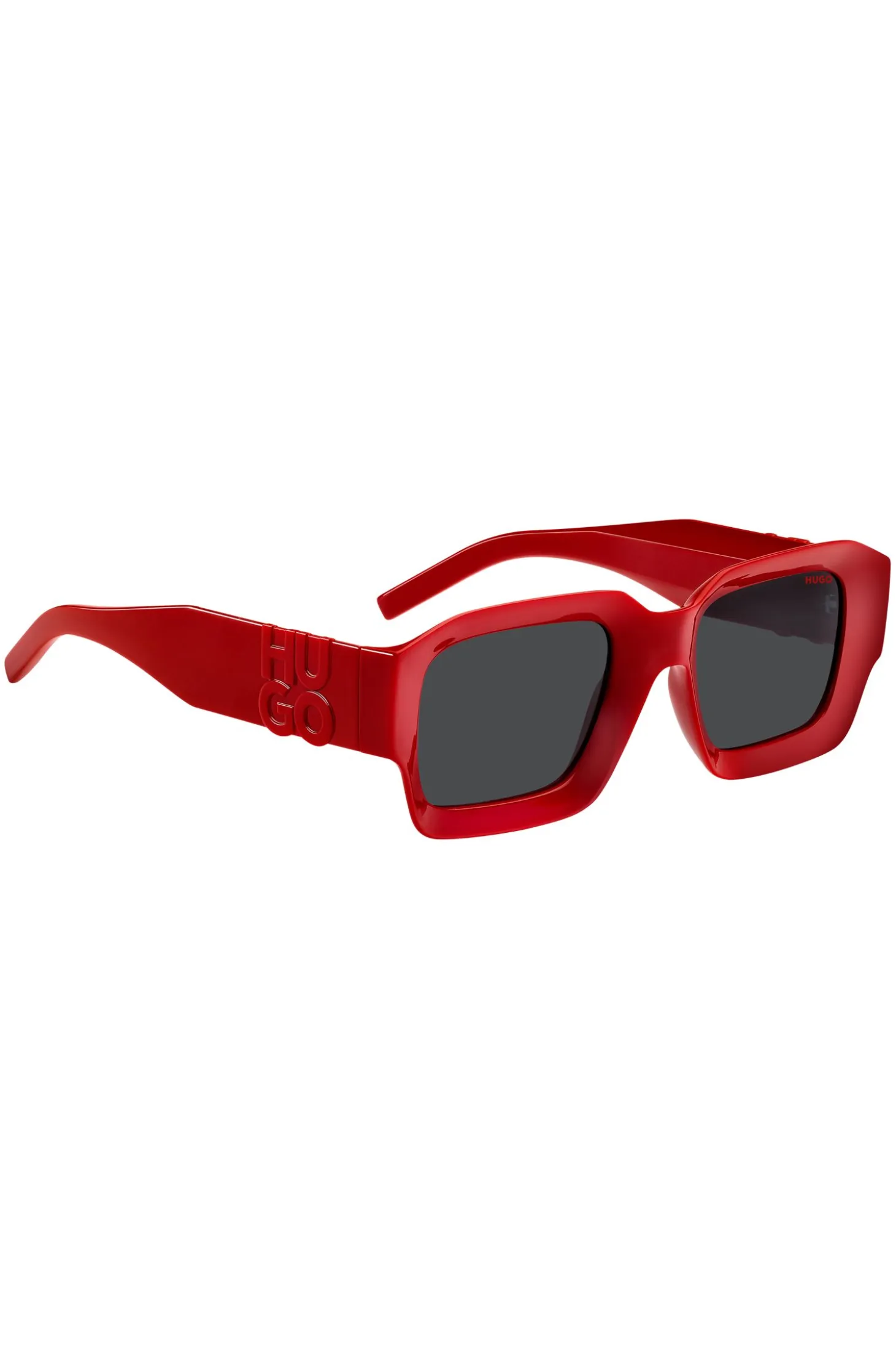 Red sunglasses with stacked-logo temples