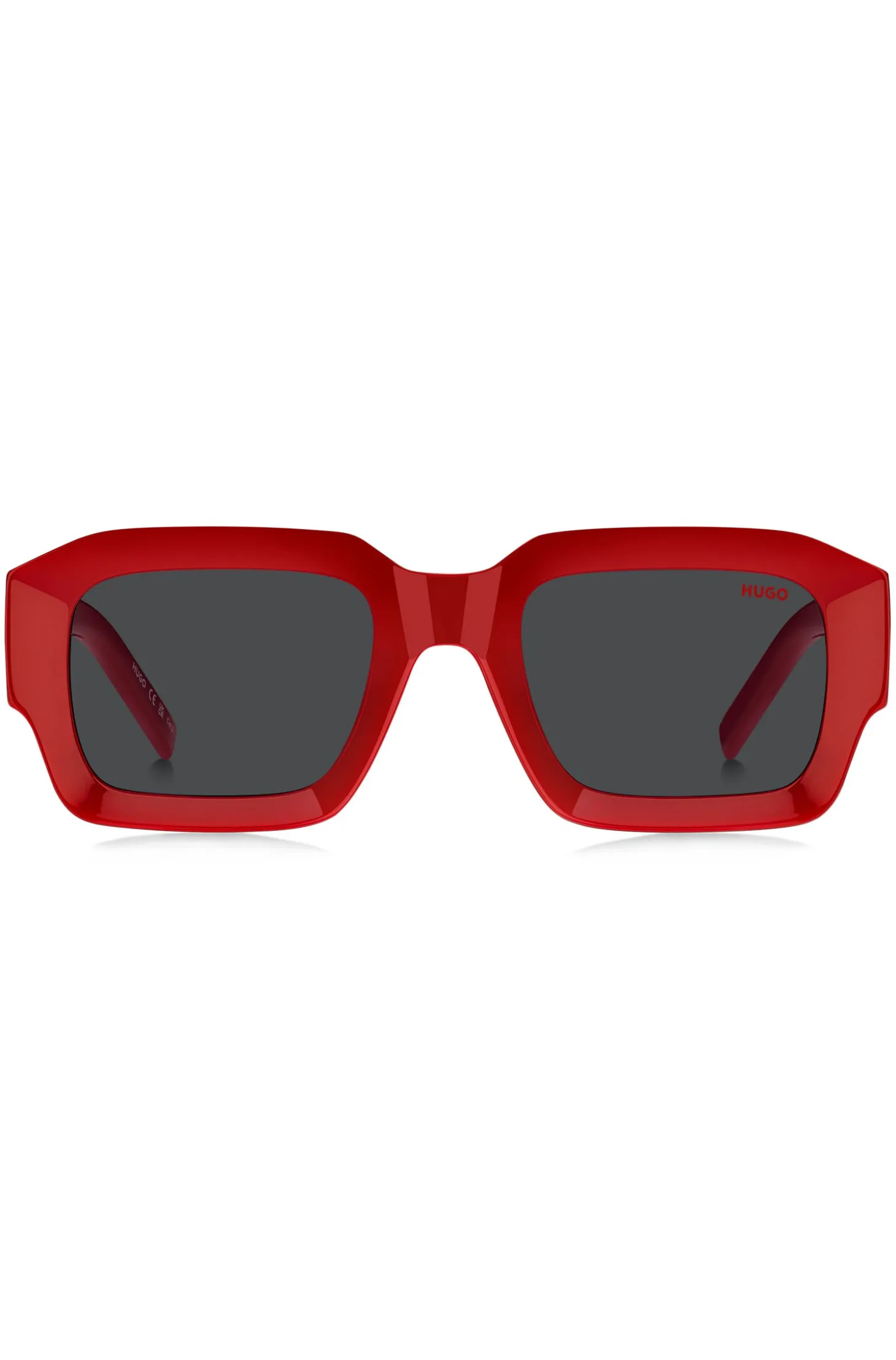 Red sunglasses with stacked-logo temples