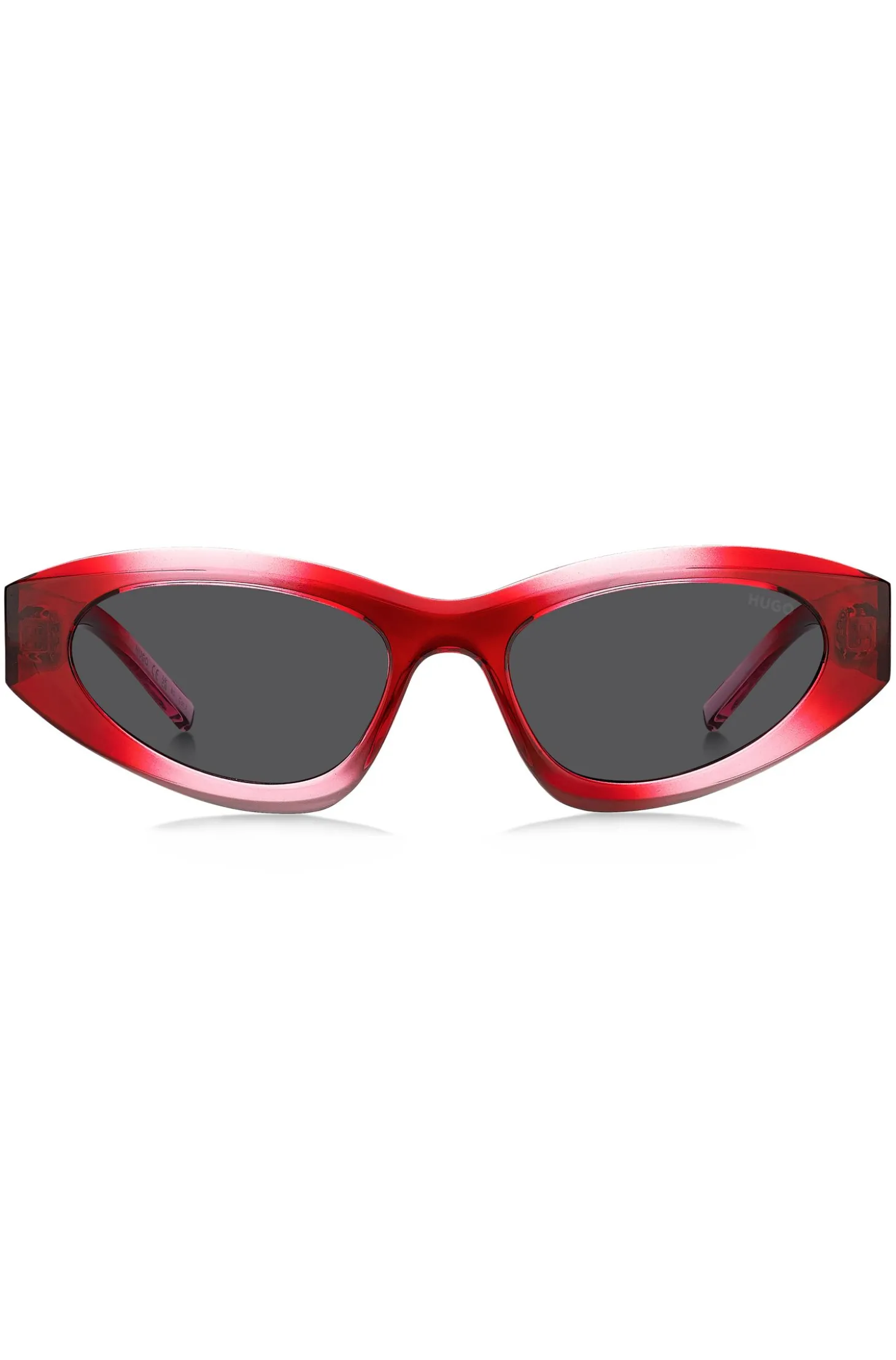 Red sunglasses with stacked-logo temples