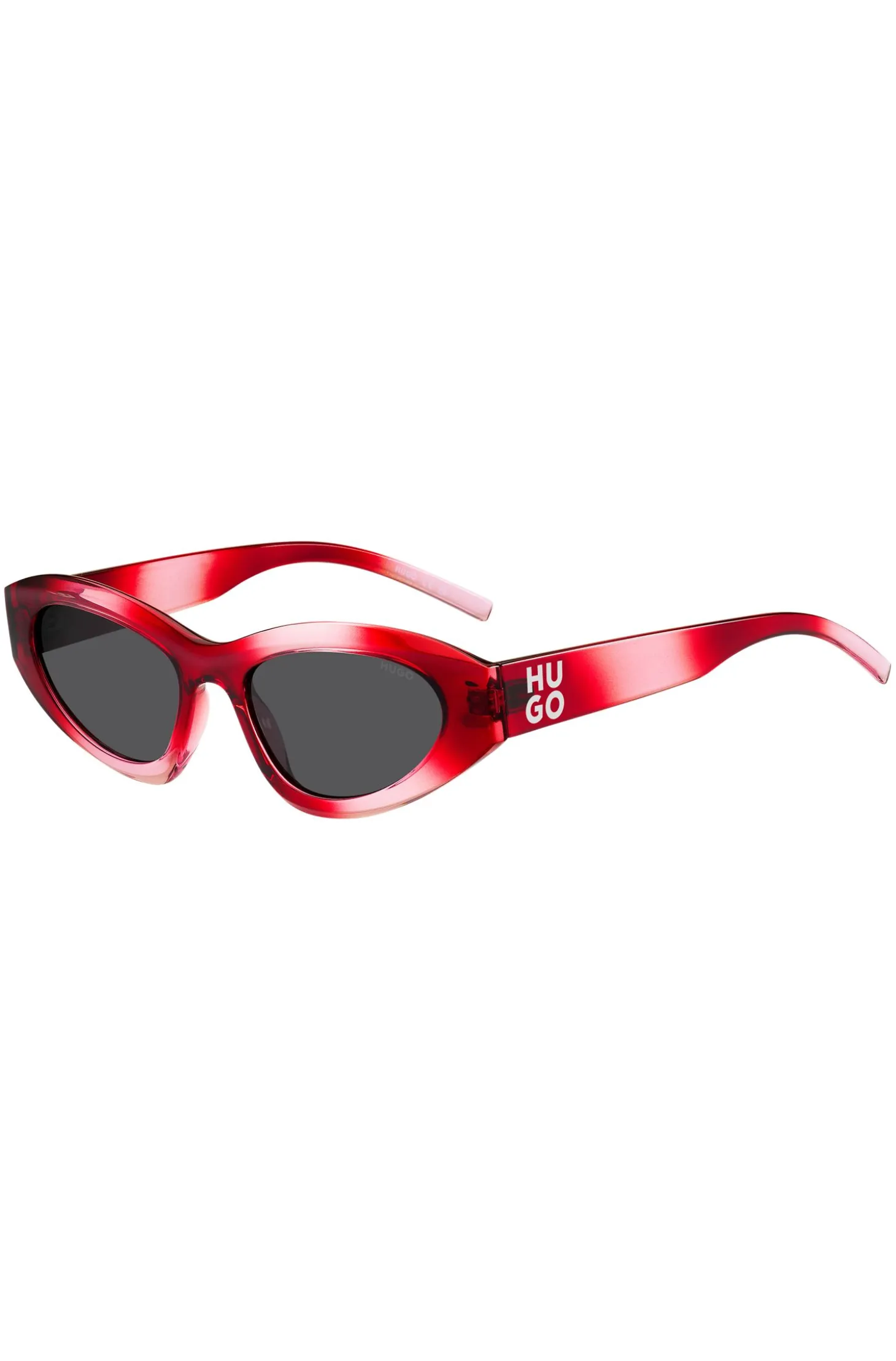 Red sunglasses with stacked-logo temples