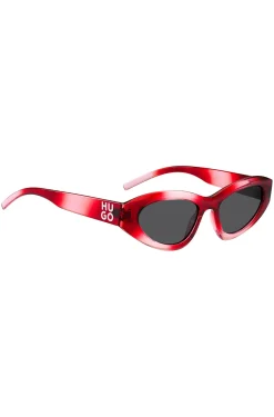 Red sunglasses with stacked-logo temples