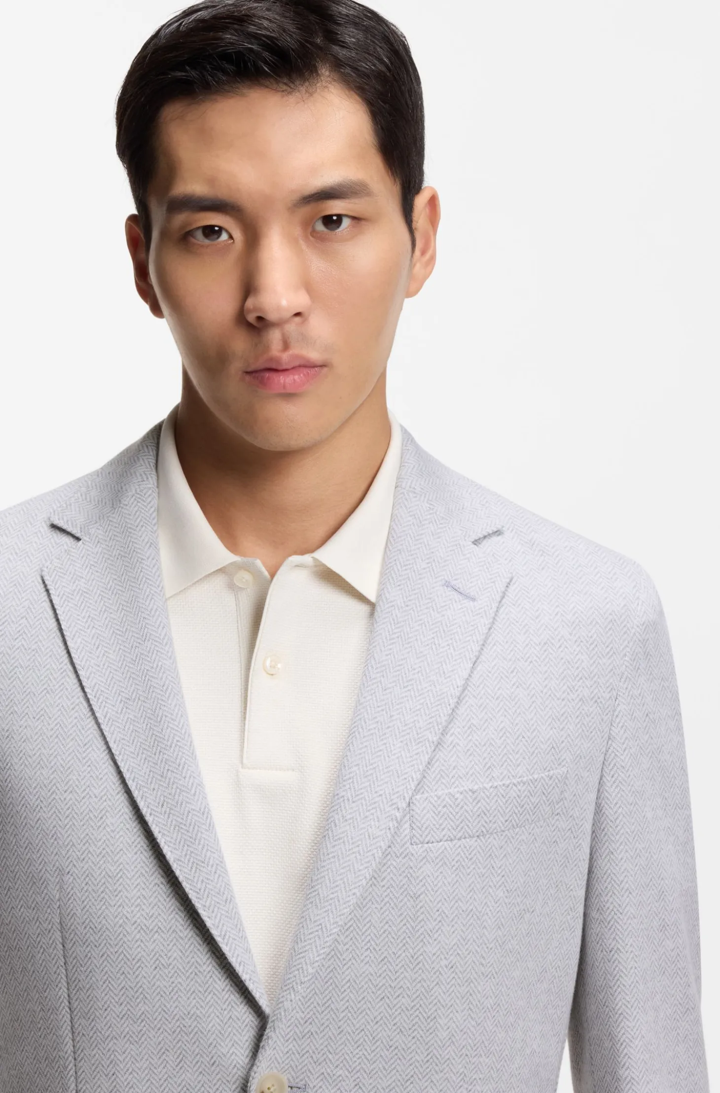 Regular-fit blazer in a herringbone cotton blend