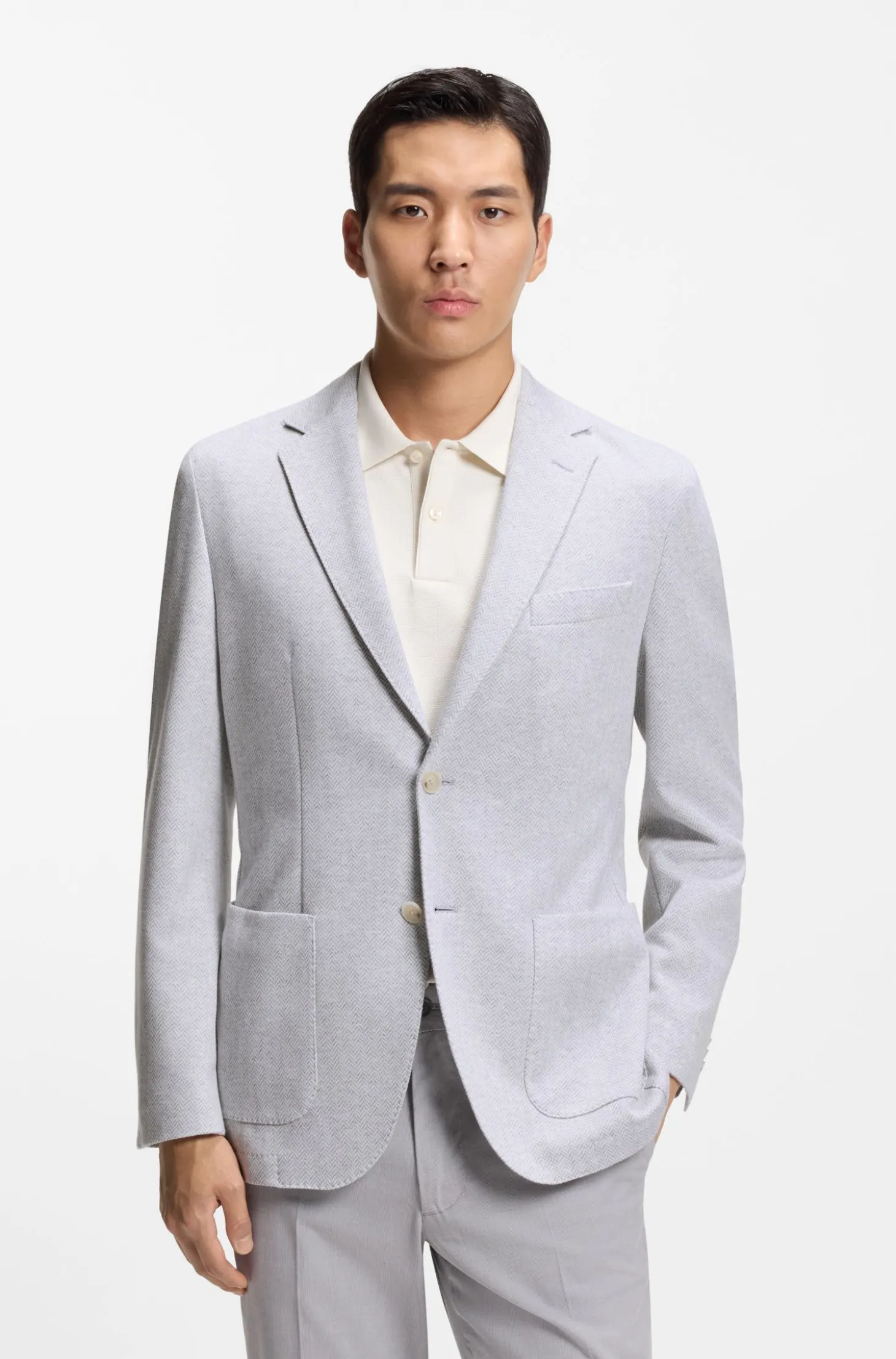 Regular-fit blazer in a herringbone cotton blend