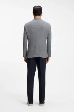 Regular-fit blazer in a patterned linen blend
