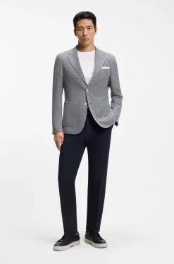 Regular-fit blazer in a patterned linen blend