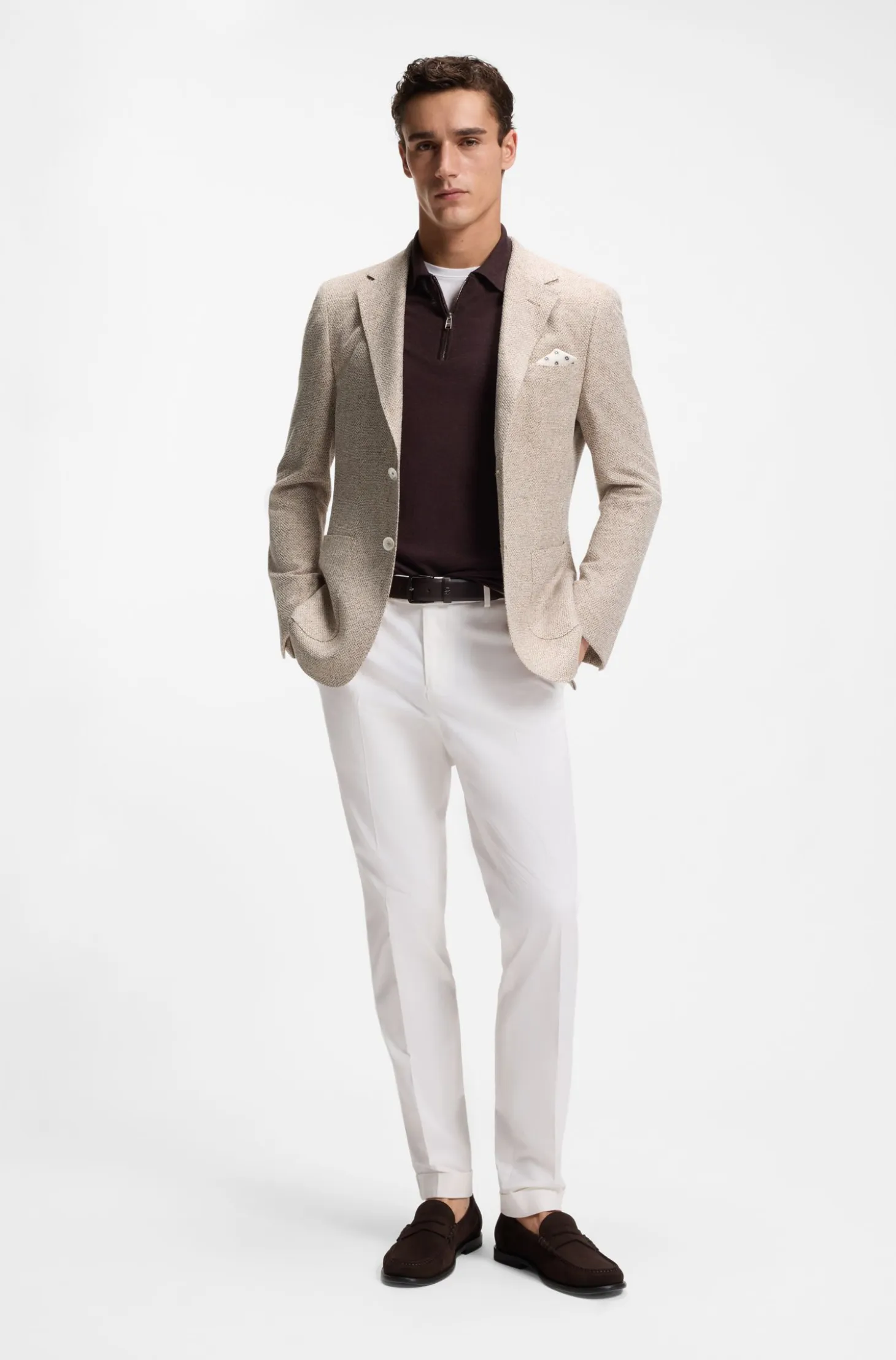 Regular-fit blazer in a patterned linen blend