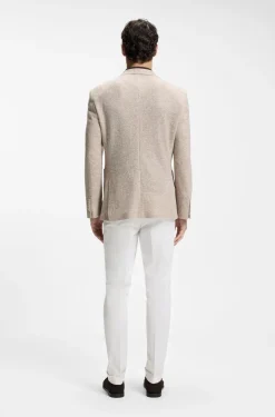 Regular-fit blazer in a patterned linen blend