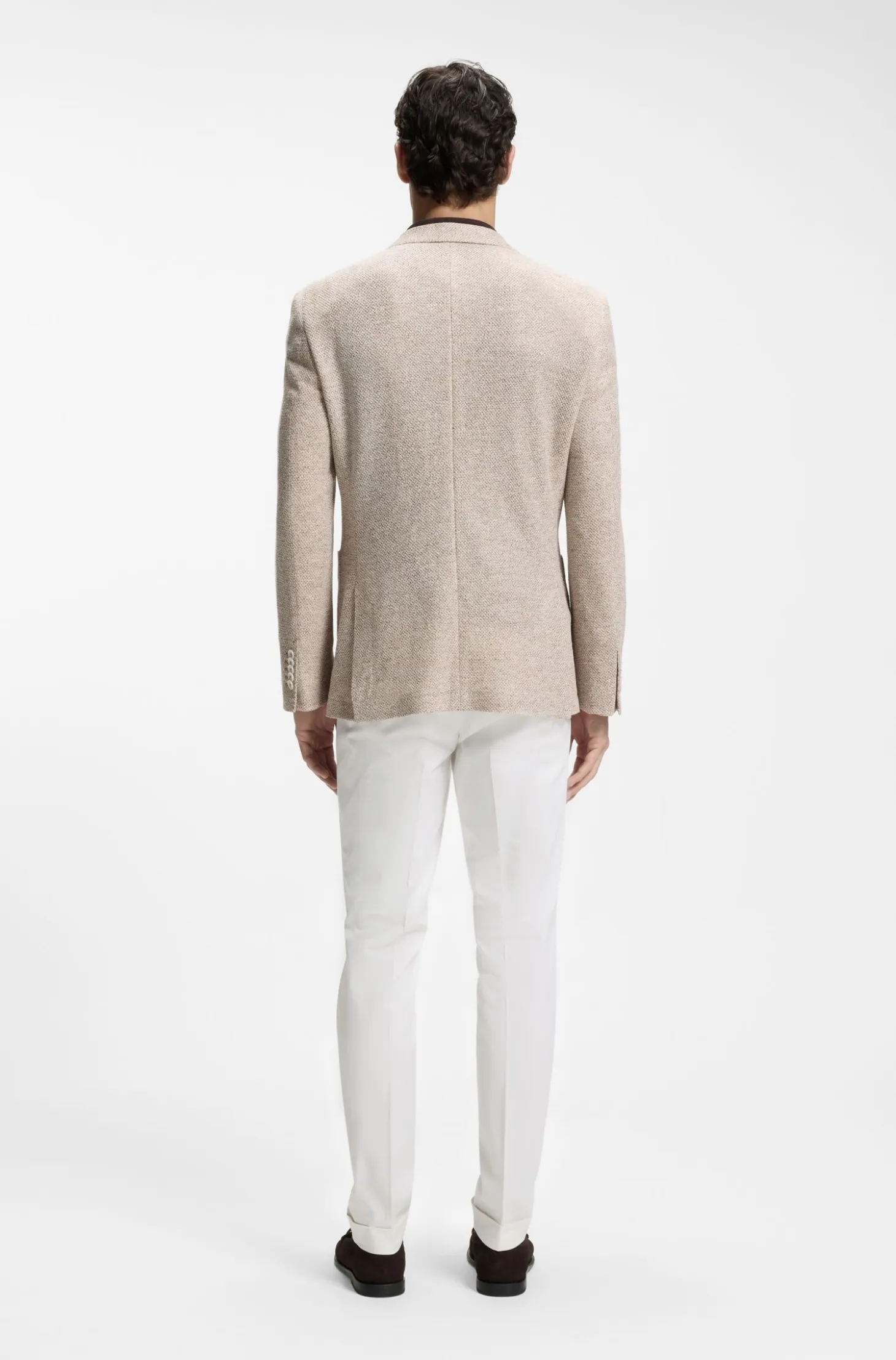 Regular-fit blazer in a patterned linen blend