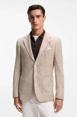 Regular-fit blazer in a patterned linen blend