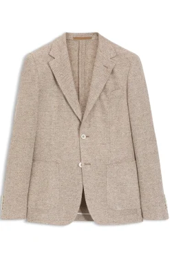 Regular-fit blazer in a patterned linen blend