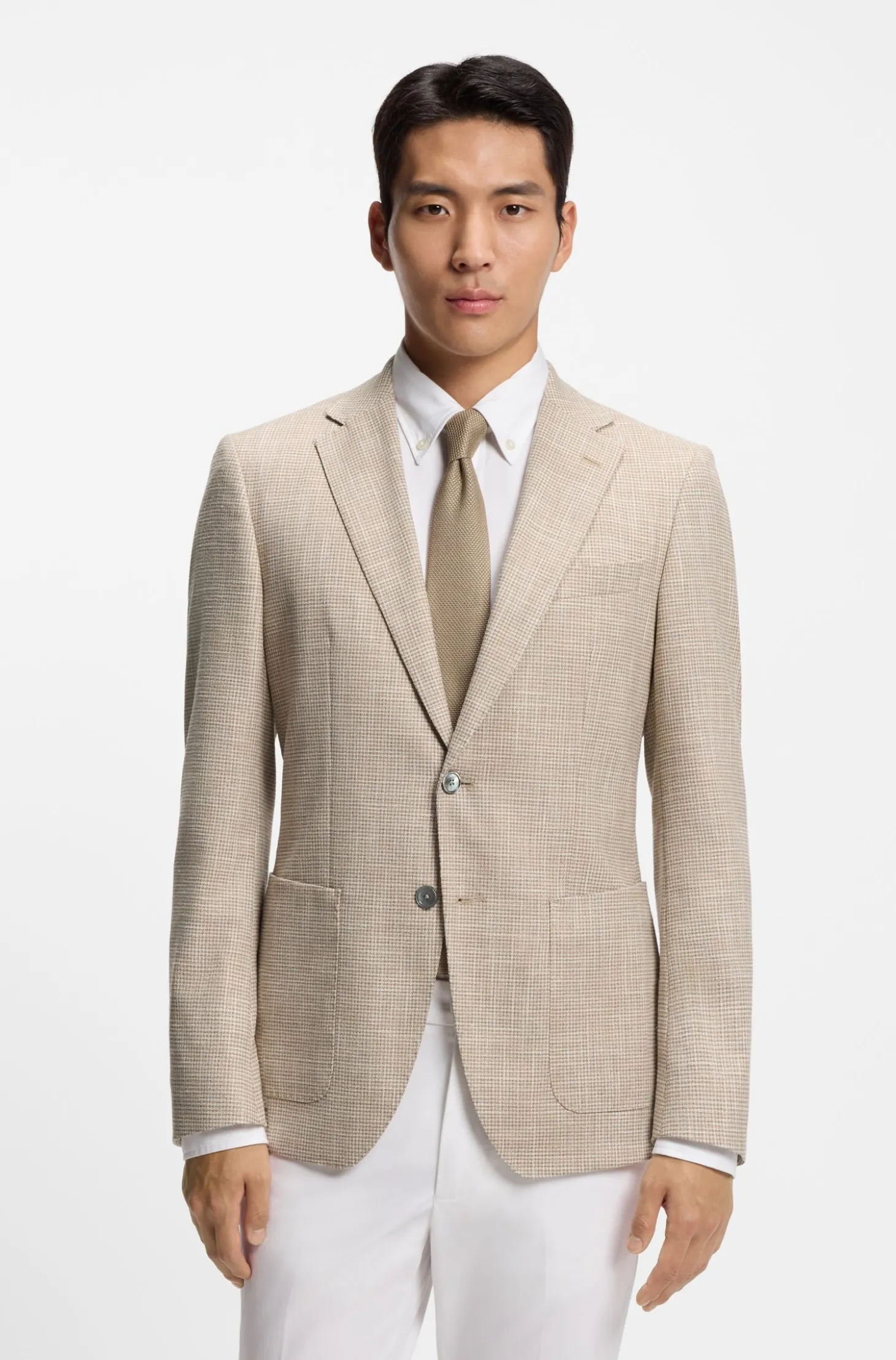 Regular-fit blazer in checked comfort-stretch fabric