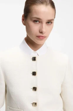 Regular-fit blazer in cotton-blend bouclé