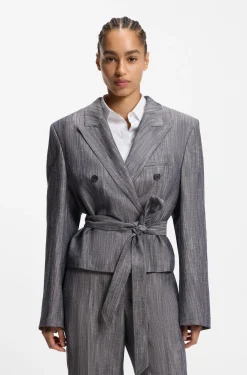 Regular-fit blazer in melange denim
