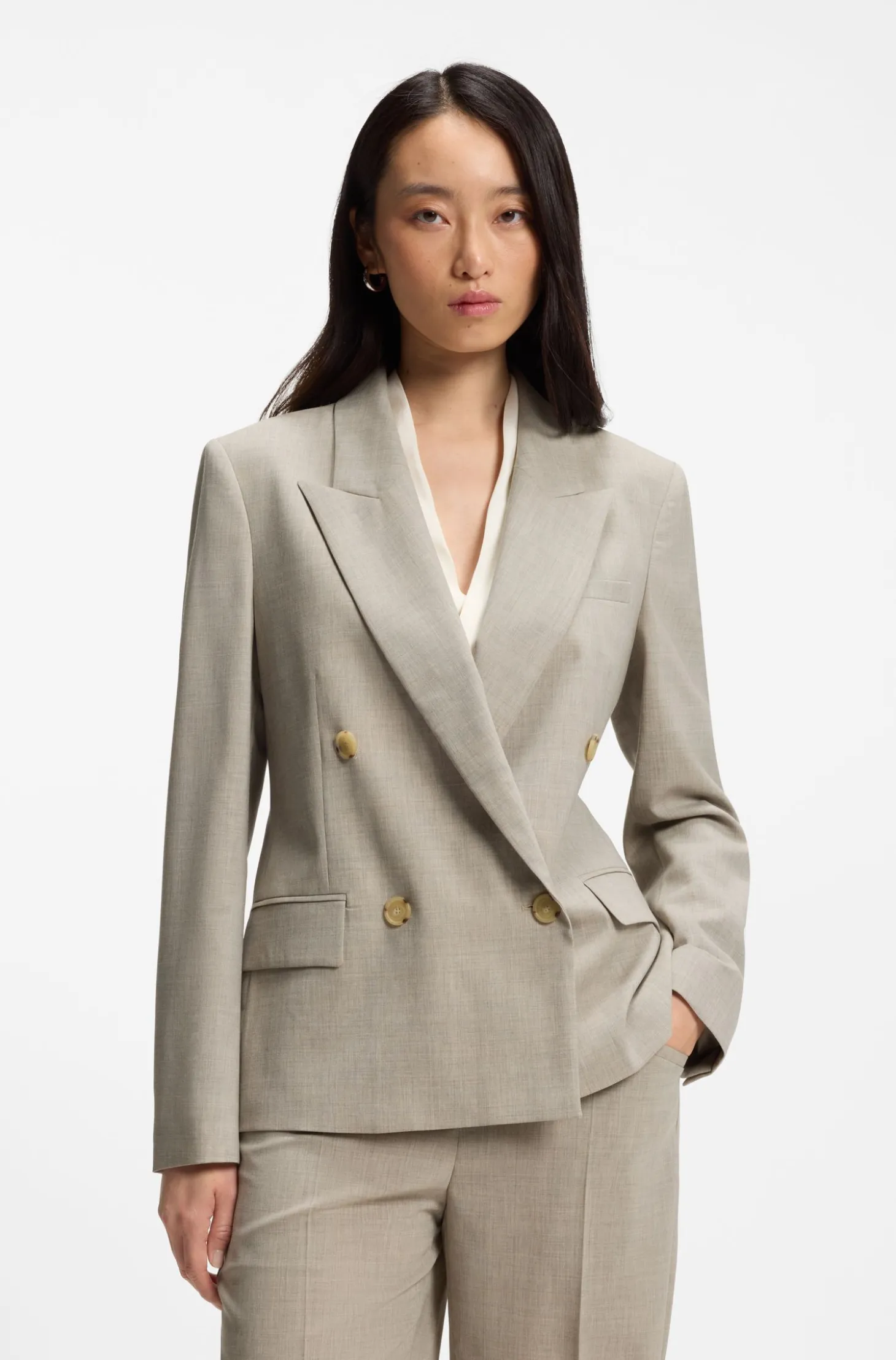 Regular-fit blazer in melange virgin wool