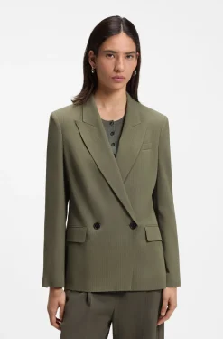 Regular-fit blazer in pinstripe stretch crepe