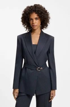 Regular-fit blazer with buckled belt