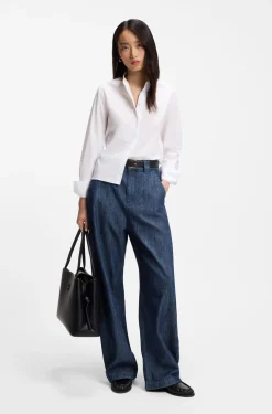 Regular-fit blouse in cotton poplin with concealed placket