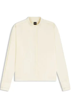 Regular-fit blouse in cotton poplin with concealed placket