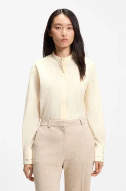Regular-fit blouse in cotton poplin with concealed placket